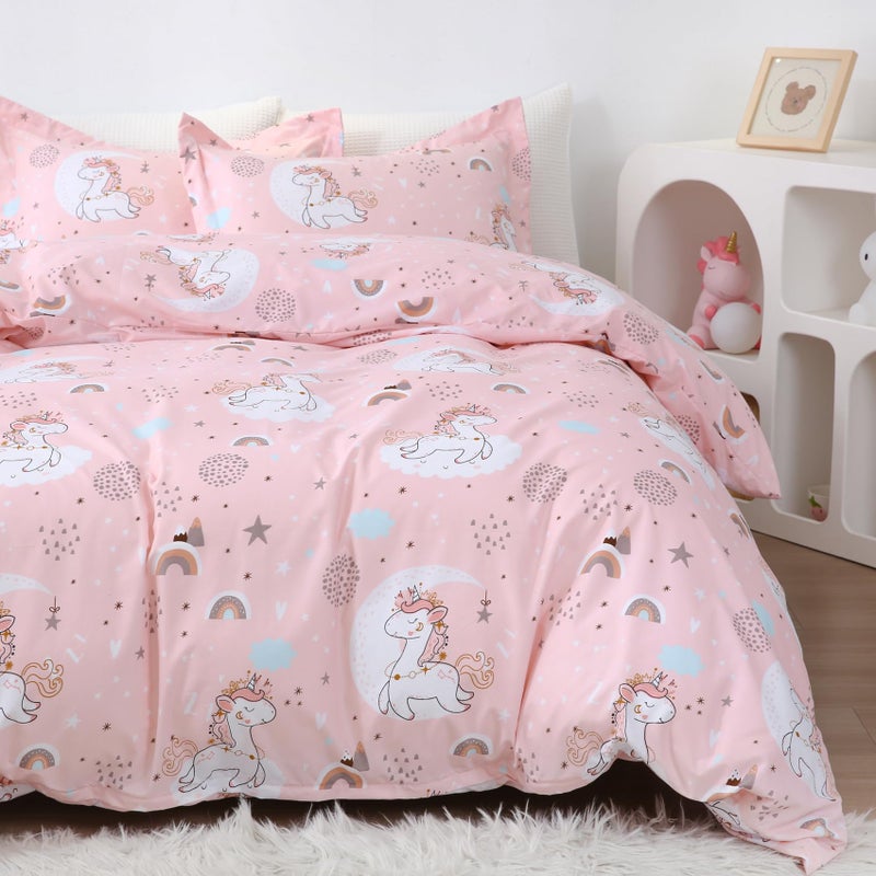 JSD Pink Unicorn Kids Duvet Cover Set Queen Size, 3 Piece Girls Printed Microfiber Bedding Comforter Cover with Pillow Shams Zipper Closure, Comforter Not Included - Image 5